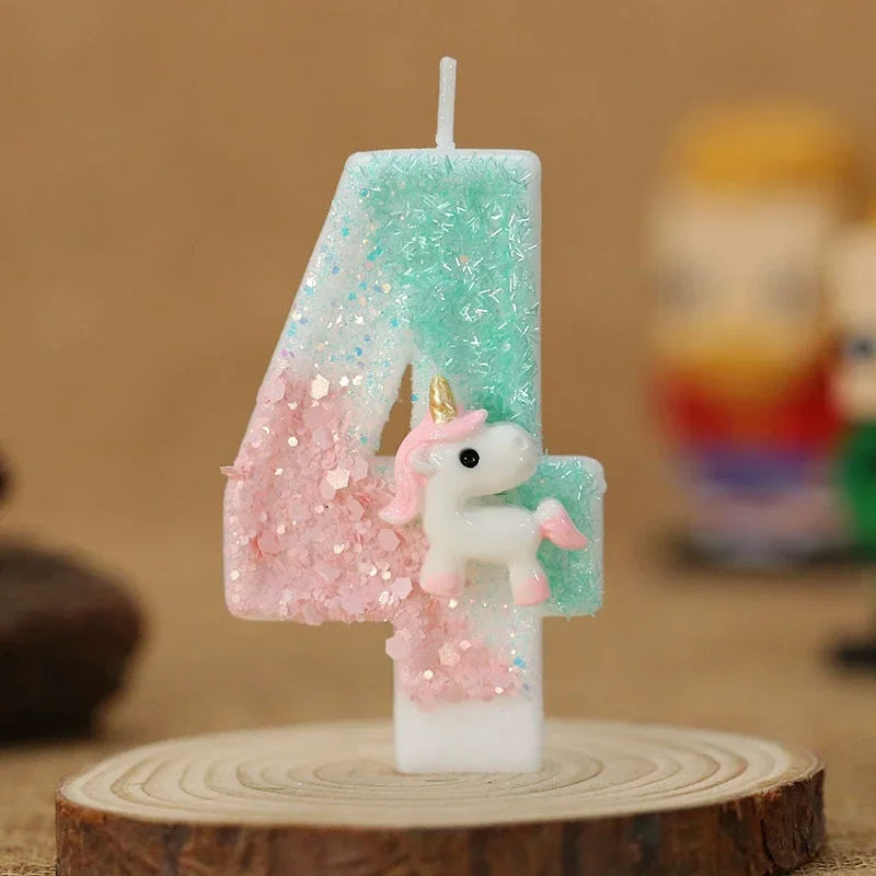 Birthday Candle 0-9 Number Birthday Party Cake Candle Pink Unicorn Birthday Candles for Cake Blue Children's Birthday Decor