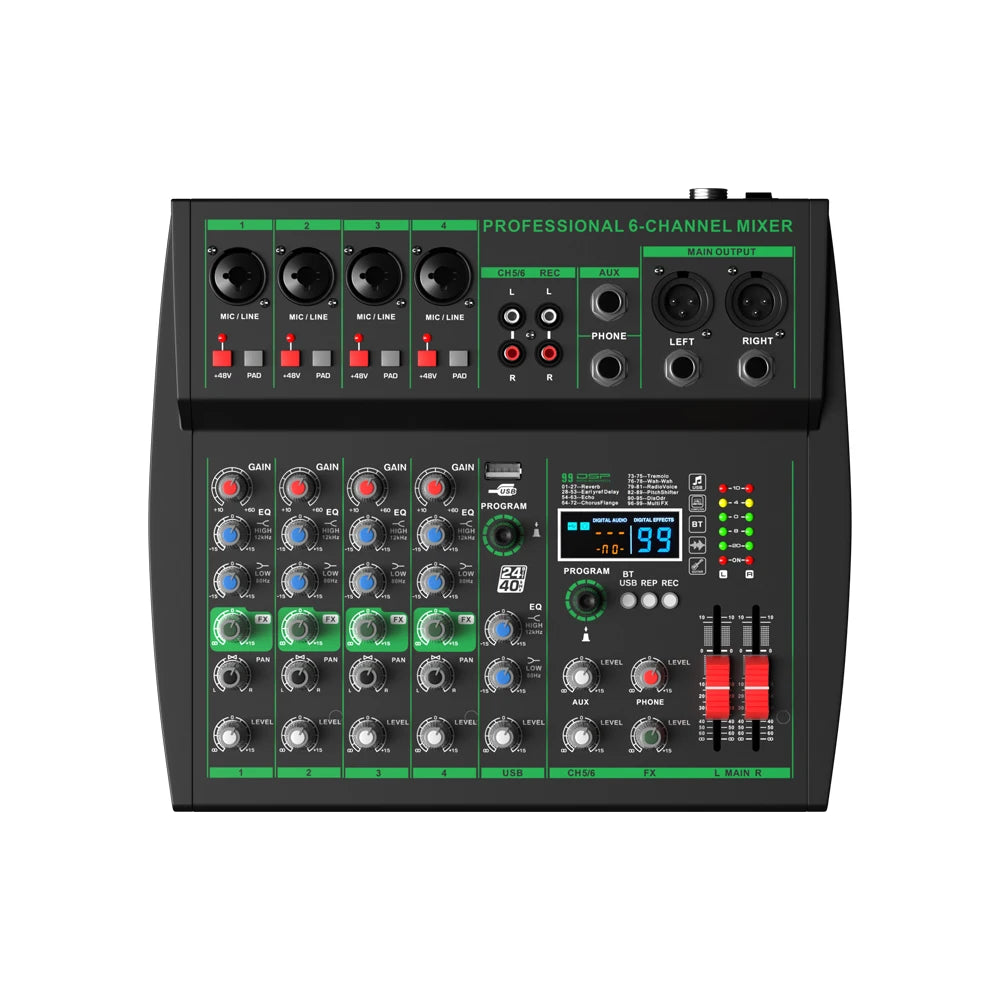 NXG MW Series 4/6CH Audio Mixer, 99 DSP Effects, Bluetooth 5.0, USB Audio Interface, for Live Stream, Karaoke, Recording & Podcast, Factory Direct | Clearance Sale