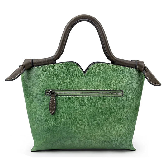Small Ladies Genuine Leather Tote Bag Vintage Floral Shoulder Bags For Women 2024 New Handmade Cow Leather Handbag Female