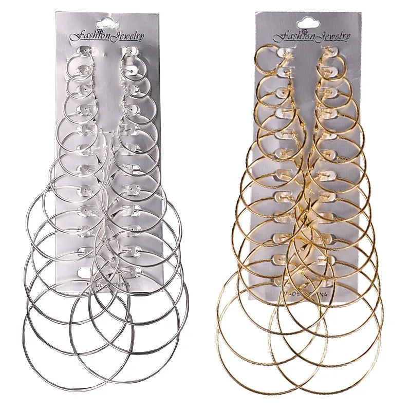12pairs/6pairs Simple Punk Hoop Earrings Set Big Circle Earrings