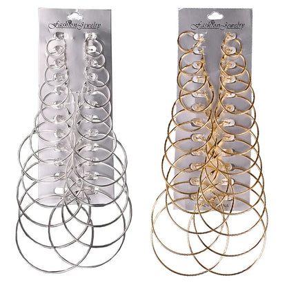12pairs/6pairs Simple Punk Hoop Earrings Set Big Circle Earrings