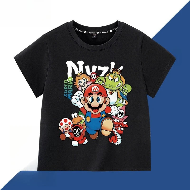 Oversized Kids Cotton T-shirt Super Mario Bros Cartoon Graphic Tees Boys Girls Harajuku Short Sleeve Casual Tops Toddler Clothes