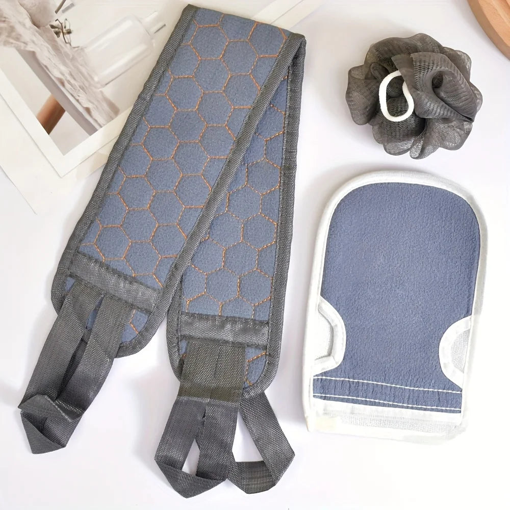 Exfoliating Body Scrubber Set - Includes Back Scrubber, Bath Glove And Shower Bath Sponge Loofah
