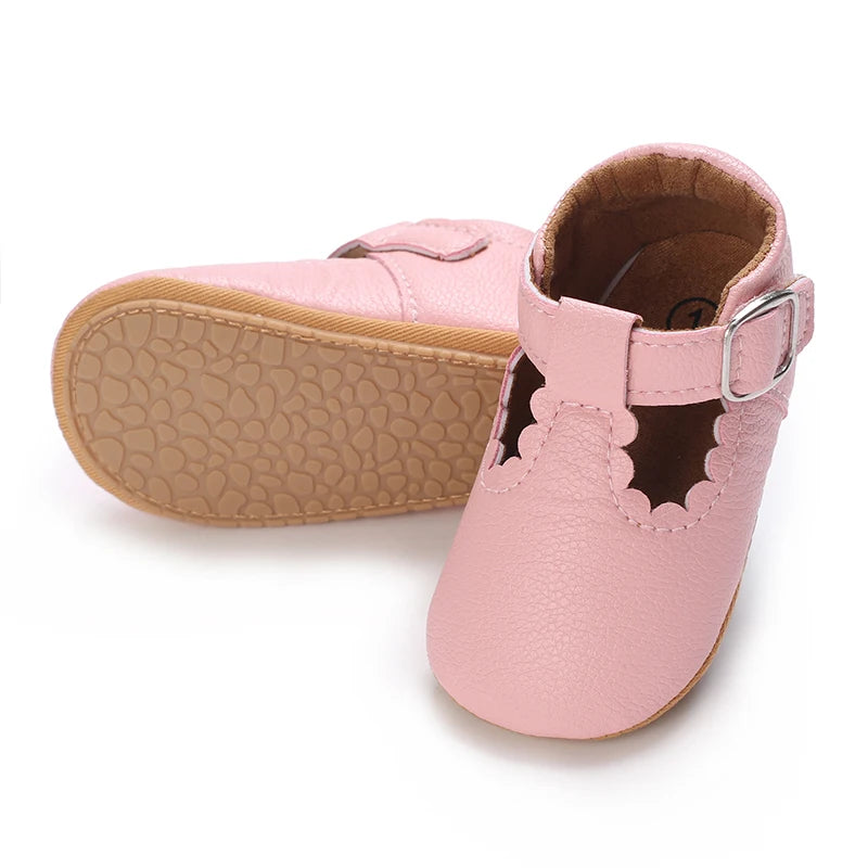 Breathable Newborn Baby Shoes Baby Boy Girl Shoes Girl Classic Bowknot Rubber Sole Anti-slip PU  Toddler Shoes First Walker