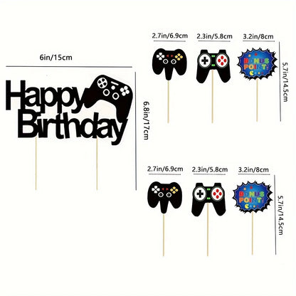 7pcs Game Console Theme Happy Birthday Party Cake Decoration-Birthday Party Decorating Supplies for Game Fans, Kids and Men