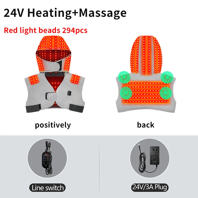 660nm Red Light Heating Vest Shoulder Wrap Massager with 294 Lamp Beads, Eases Joint Discomfort & Shoulder Back Fatigue