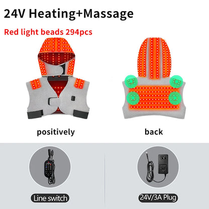 660nm Red Light Heating Vest Shoulder Wrap Massager with 294 Lamp Beads, Eases Joint Discomfort & Shoulder Back Fatigue