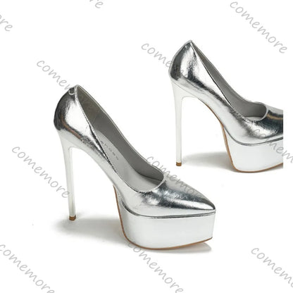 Comemore Sexy Platform Stiletto Heel Pumps for Women Fashion Solid High Heels Female Shoes Pointed Toe Club Party Evening Shoes