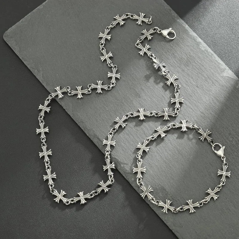 Punk Chain With Cross Necklace For Man Woman Hiphop Crosses Trend Jewelry Premium Clavicle Chain Gothic Bracelet Y2K Accessories