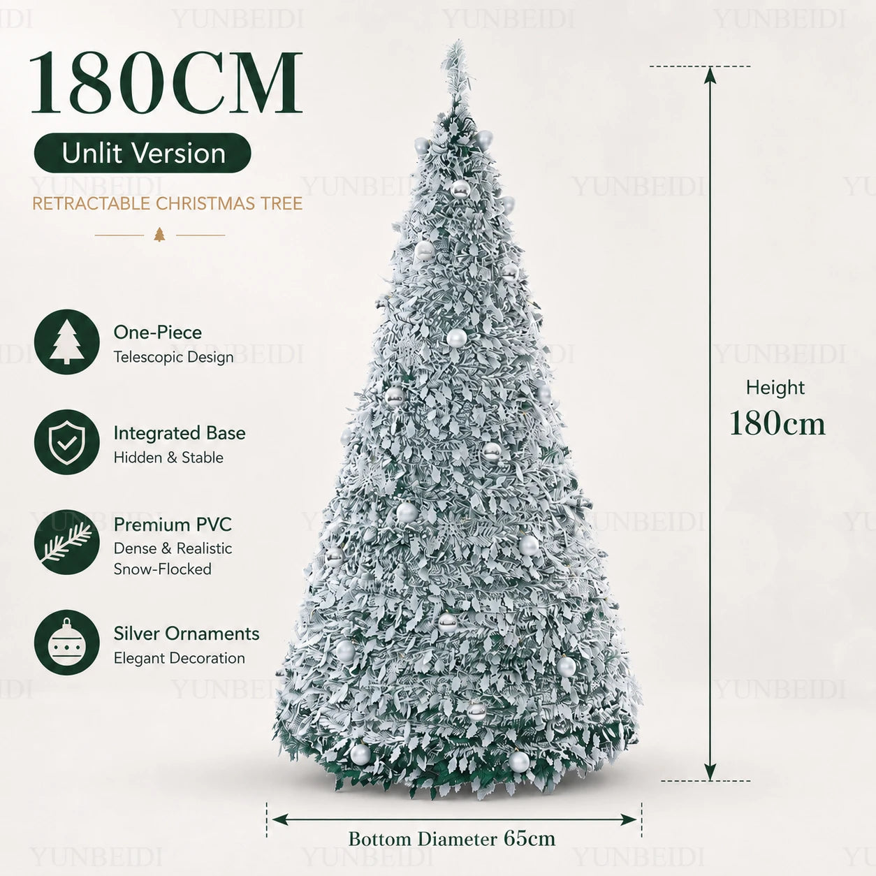Integrated Foldable Christmas Tree with Ornaments LED Lights High-end Christmas Tree 150cm/180cm Home Christmas Party Decoration