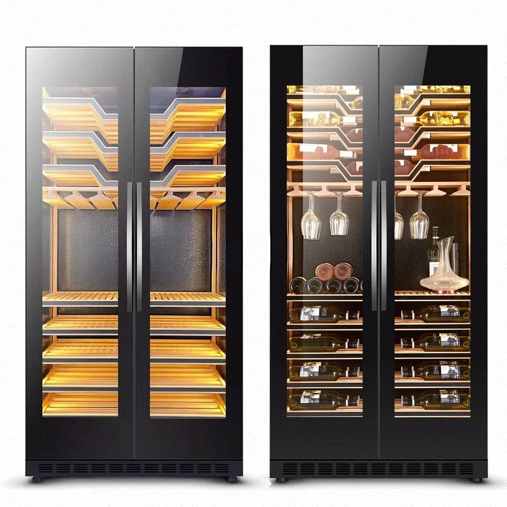 Two Tempered Glass Doors Battery-Powered Heating Function Electric Wine Cooler Cellar Fridge Luxury Beer Red Wine Hotel