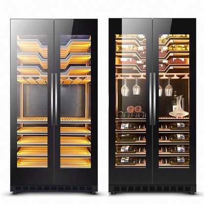 Two Tempered Glass Doors Battery-Powered Heating Function Electric Wine Cooler Cellar Fridge Luxury Beer Red Wine Hotel