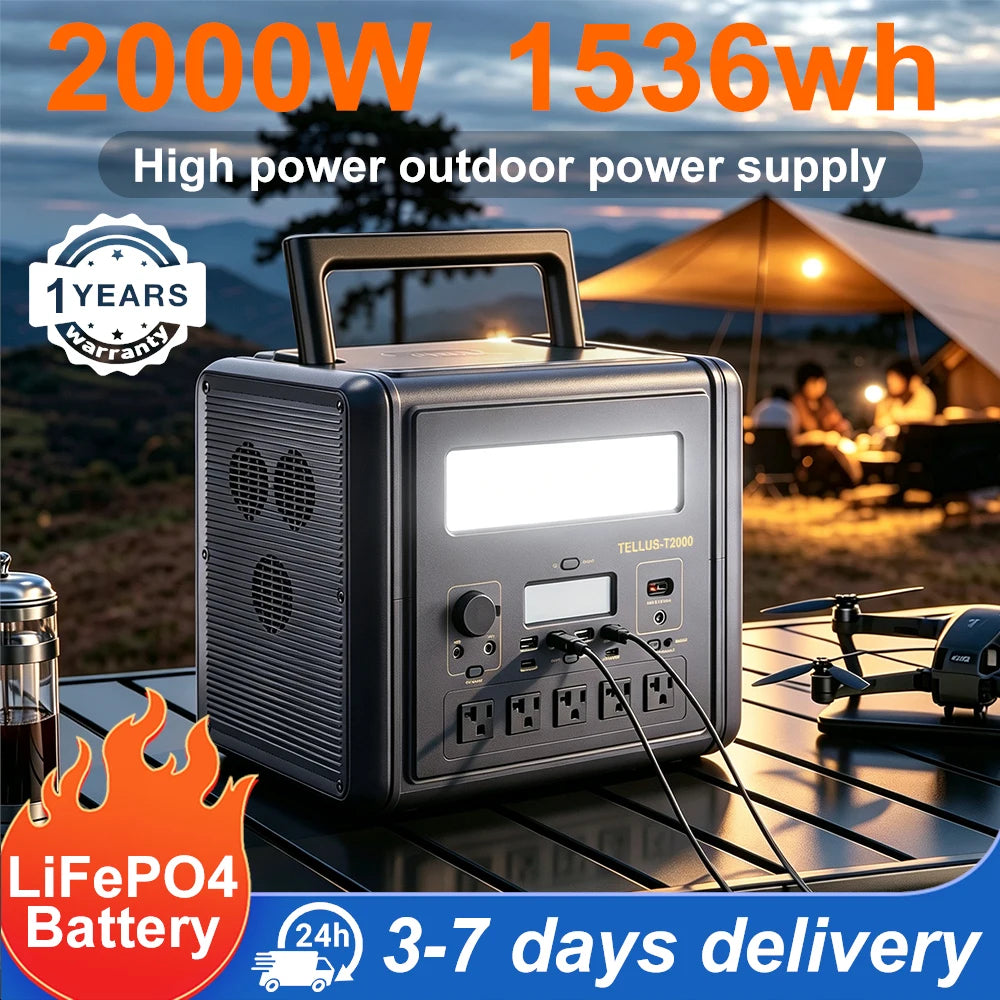 GSIKE 2000W PRO Portable Power Station LiFePO4 Battery Pure Sine Wave 110V AC Outlet Peak 4000W Solar Generator MPPT Fast Charge UPS Emergency Home Backup Camping RV Van Life Power Supply