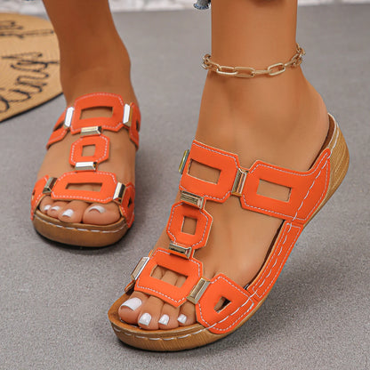 Large Size Roman Style Women's Sandals Open Toe Beach Slippers Summer Wedges Comfortable Outdoor Slip-On Shoes for Women