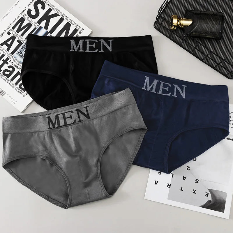 3Pcs/lot Men's Briefs Underwear Sexy Man Panties MEN Letter Underpants Breathable Comfortable Male Bikini Shorts Black Blue Red