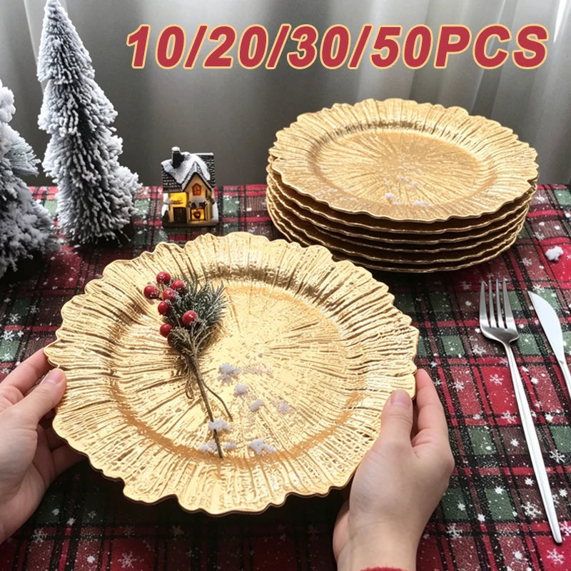 10/20/30/50Pcs 13 Inch Gold Charger Plates, Plastic Table Chargers for Dinner Plates, Wedding Party Elegant Decoration Place Mat