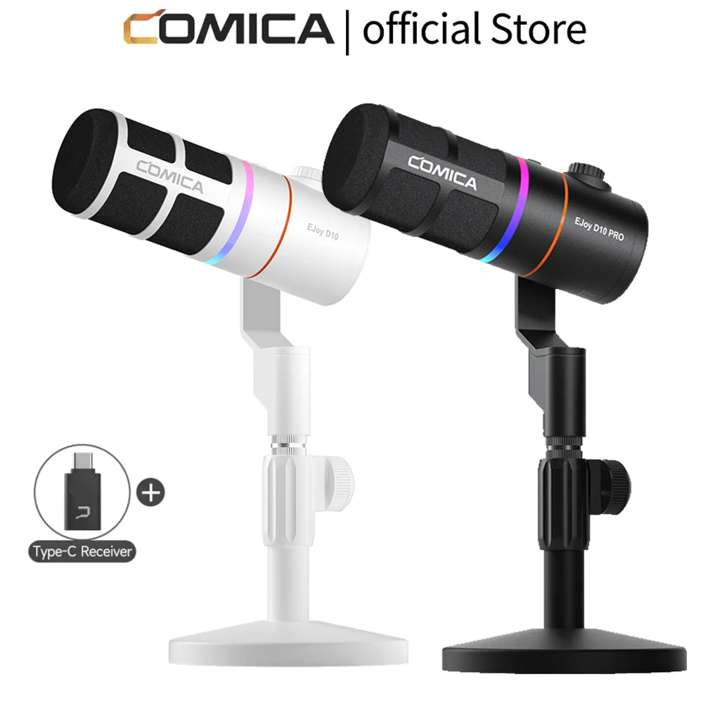 COMICA D10/D10 PRO RGB Cardioid USB/XLR Dynamic Desktop Gaming Mic Wired/Wireless Microphone for Streaming Interview Podcast