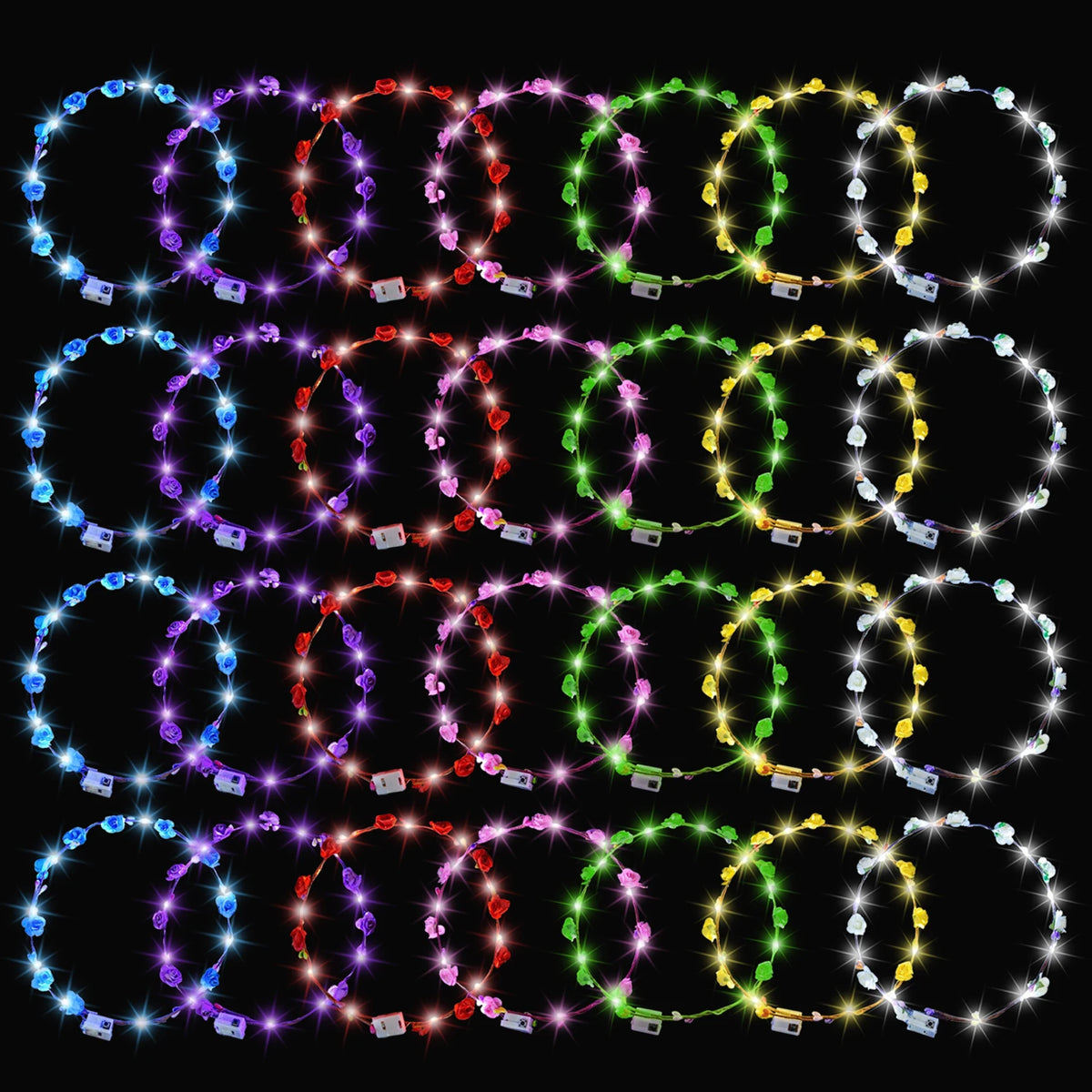10-100Pcs LED Flower Headbands Glowing Garland Light Up Headbands Glow in the Dark Headband Wedding Beach Party Birthday Supplie