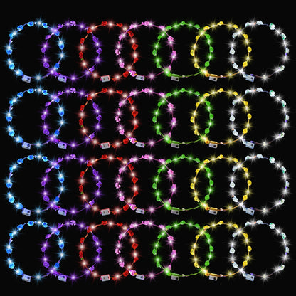 10-100Pcs LED Flower Headbands Glowing Garland Light Up Headbands Glow in the Dark Headband Wedding Beach Party Birthday Supplie