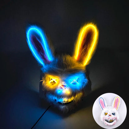 Novelty LED Bloody Furry Bunny Rabbit Bear Mask Realistic Scary Horror Killer Adult Masquerade Cosplay Costume Accessory