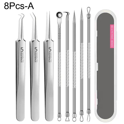 4-11Pcs Ingrown Hair Tweezers Acne Blackhead Removal Needles Black Dots Cleaner Deep Cleansing Pore Cleaner Face Skin Care Tools