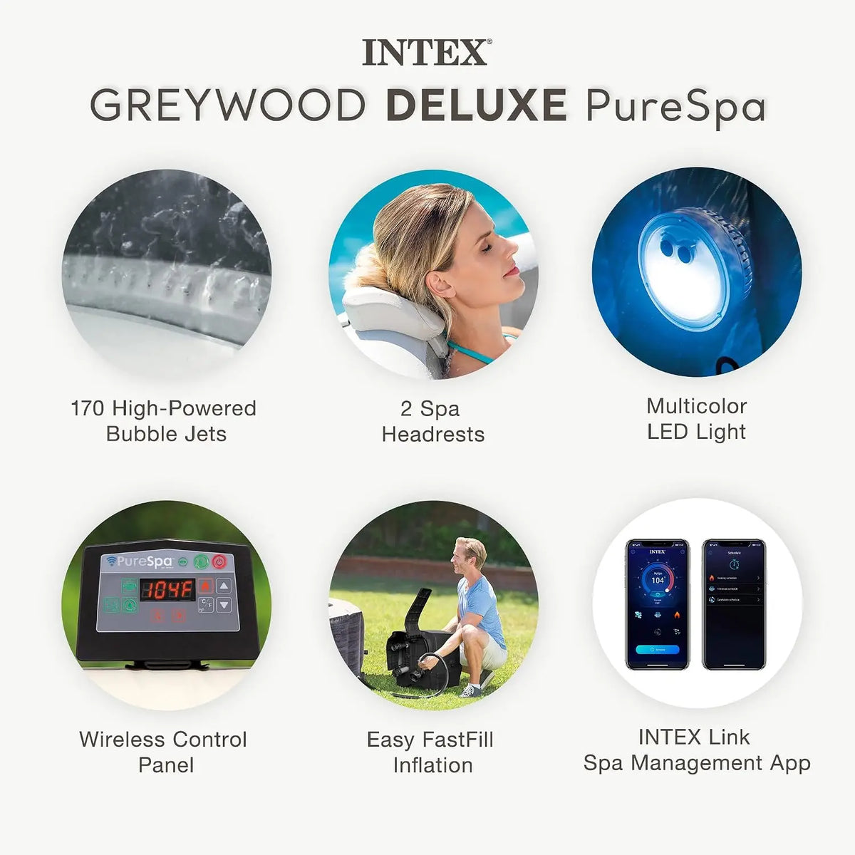 28441EH PureSpa Greywood Deluxe Spa Set: Includes Energy Efficient Spa Cover - 170 Bubble Jets - Round Design - 6, Custom