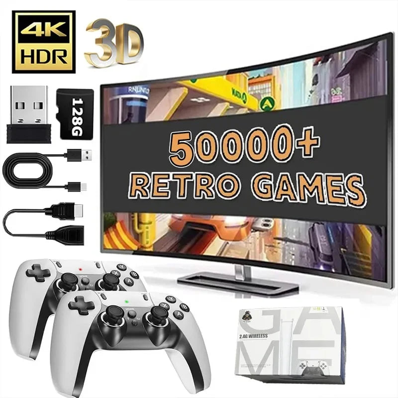128G Game Stick M15 4K Video TV Game Console Wireless Gamepads 20000+ Classic Arcade Games HD Two-player Gaming Console with 64G