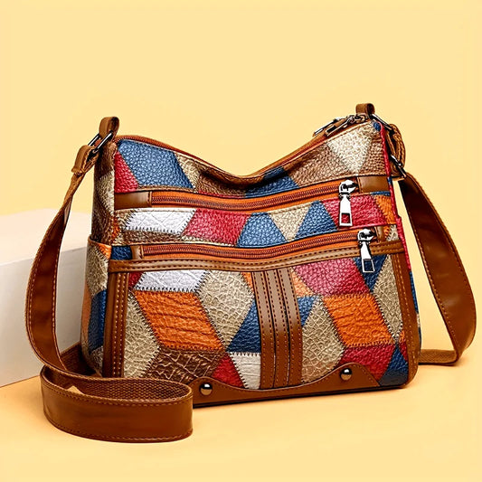 Women Geometric Pattern Synthetic Leather Crossbody Shoulder Bag Adjustable Strap Multi Color Options for Daily Use Work Travel