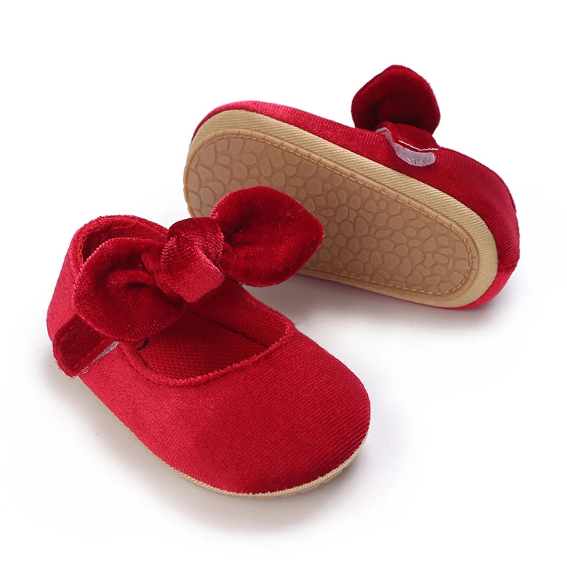 Breathable Newborn Baby Shoes Baby Boy Girl Shoes Girl Classic Bowknot Rubber Sole Anti-slip PU  Toddler Shoes First Walker