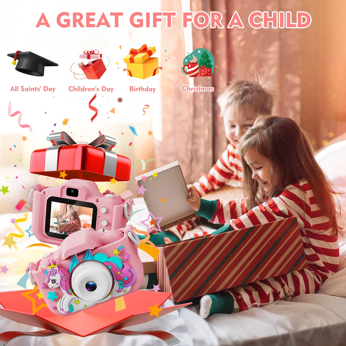 Kids Camera Girls Selfie Camera 1080HD Video Photography Digital Camera for Kids with Silicone Case Toy Camera Birthday Gifts