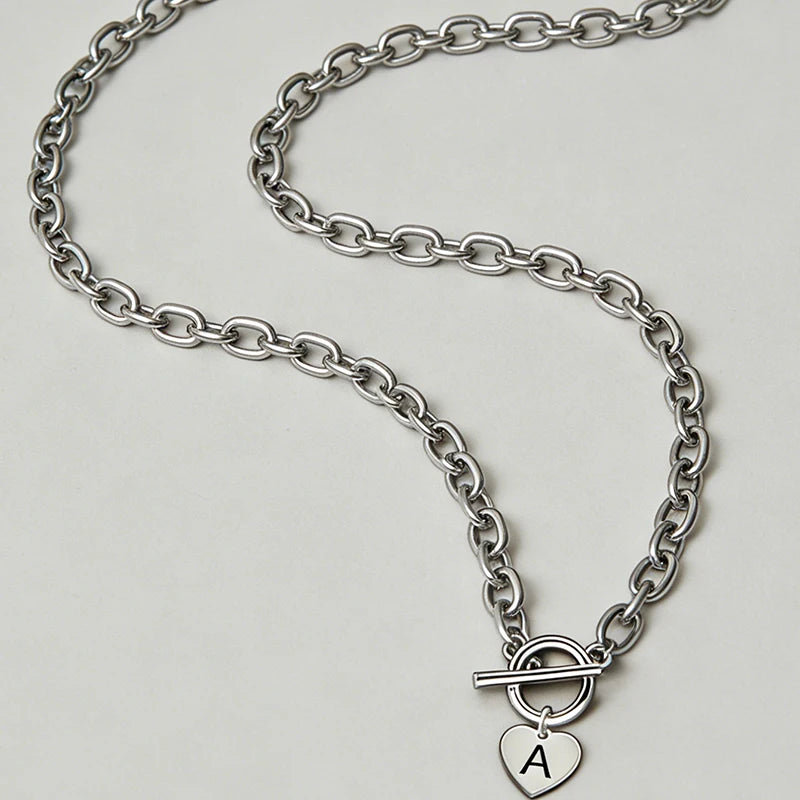 Stainless Steel Letter Pendant Necklace 26 Alphabet Heart Charm Dainty Stylish Women Fashion Jewelry Gift