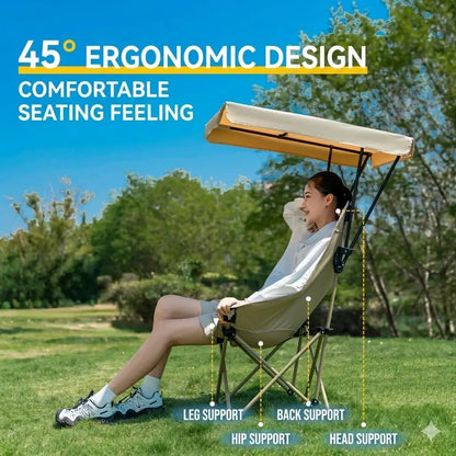 2026 New Camping Chair with Shade Detachable Outdoor Folding Chair with Sun Shelter Umbrella Adjustable Canopy Cover Foldable