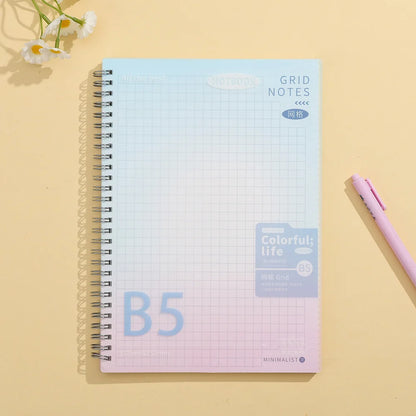 Gradient Spiral Notebook A5 B5 Pastel PP Cover Grid/Lined/Blank Pages 70GSM Paper Aesthetic Stationery for School Office Journal