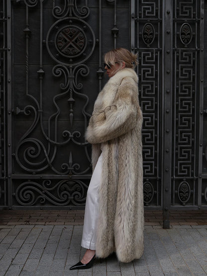 Women Winter Faux Fur Coat Long Fluffy Beige Old Money Style 2026 New Lapel Collar Elegant Warm Luxury Outerwear