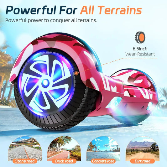 Scooter with Bluetooth Corlorful LED Lights, 6.5" Wheels, Dual 300W Motor Scooter for Kids Girls Boys Adults, All Ages