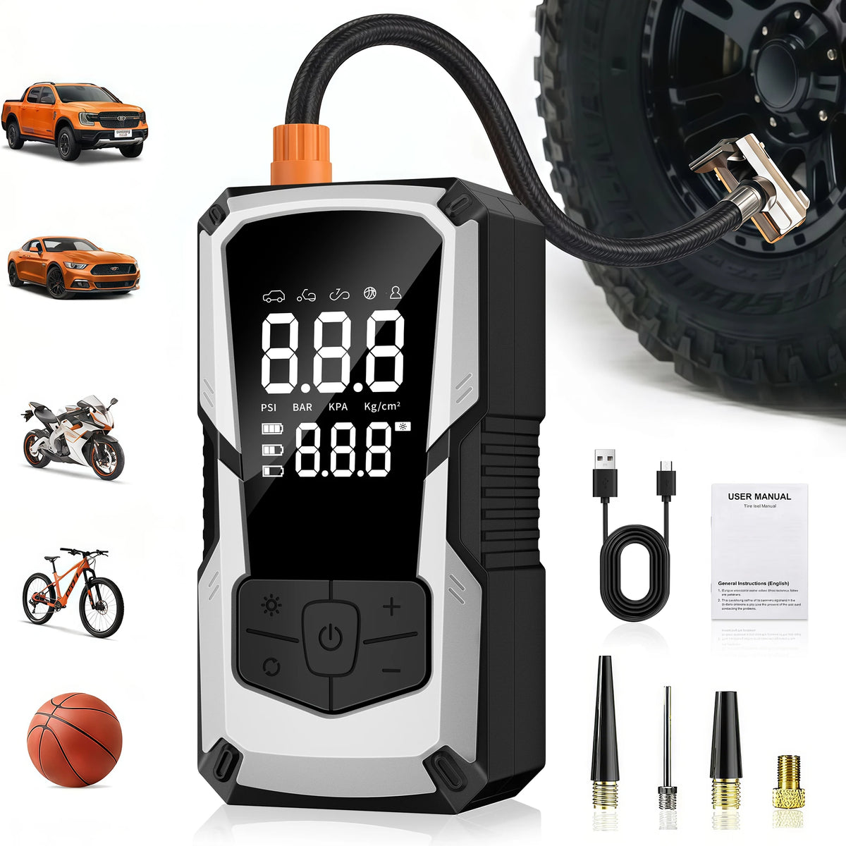 Portable Car Air Compressor 3X Faster 150PSI Cordless Tire Inflator Pump with Digital Gauge for Car Motorcycle Bike Air Pump