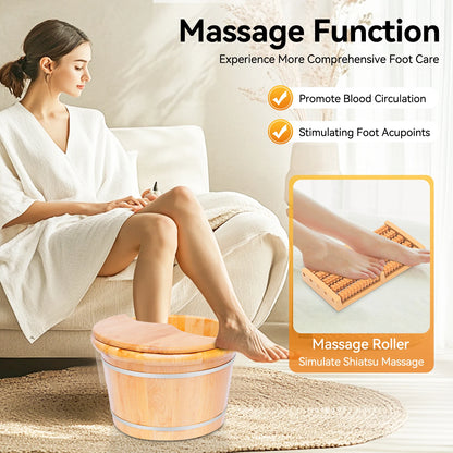 Cedar Wood Foot Spa Bucket with Massage Roller, 30 Min Heat Retention, 12.2 Inch Deep Soak, Natural Foot Bath Tub