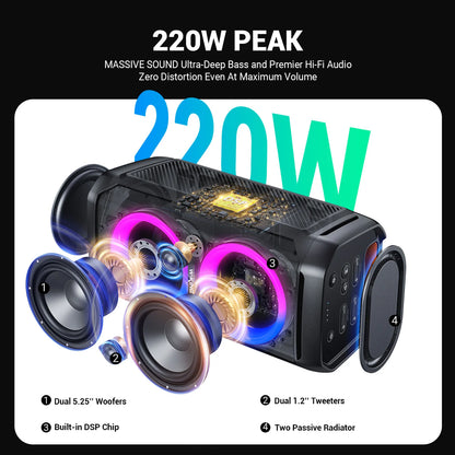 W-KING T11 100W RMS Bluetooth Speakers, IPX6 Waterproof, BT 5.3 Portable Party Boombox Wireless Deep Bass/115dB Loud Massive Sound