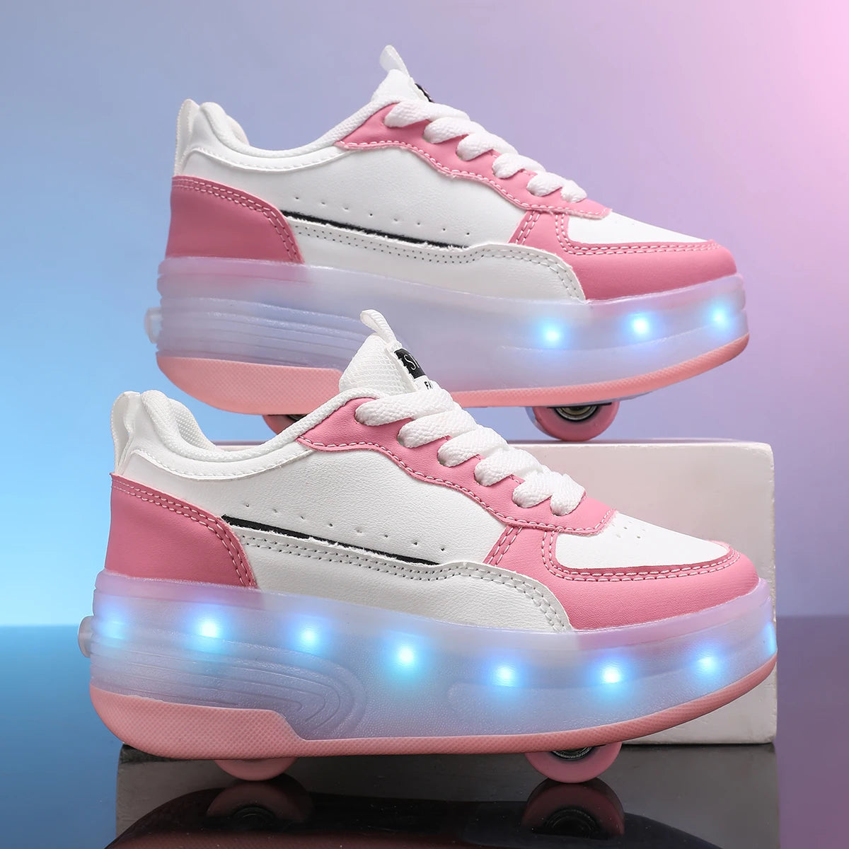 LED rechargeable flashing roller skates for boys and girls with detachable wheels, stylish skateboard shoes, durable and breathable