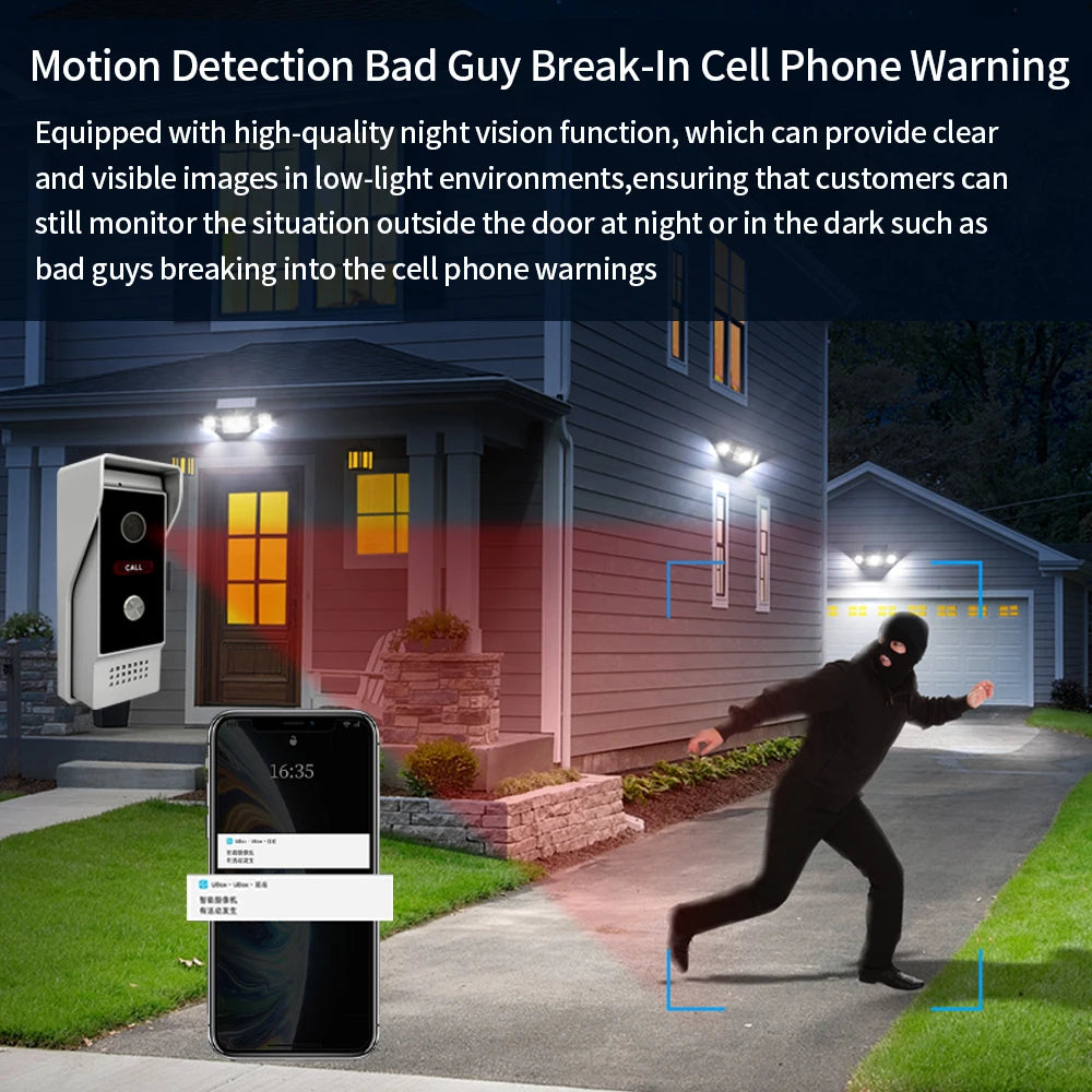 Wifi Wired Smart Home Video Door Intercom System 7" Color Screen Monitor AHD 1080P Doorbell Tuya App Remote Unlock