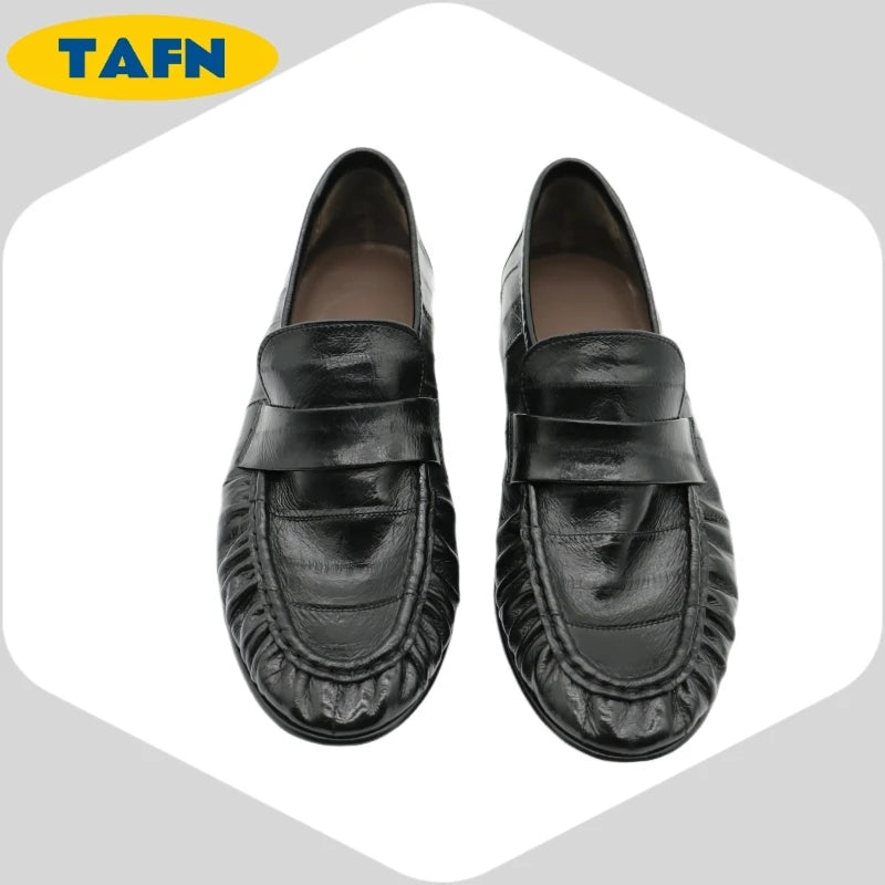 100% Genuine Eel Skin Flat Shoes Trendy Style High-End Good-Looking All-Matching Comfortable Refined and Simple  A40101