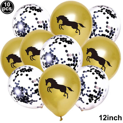 10pcs Horse Balloons Set Party Decor Confetti Sequin Balloons Foil Latex Party Balloons Kid Aldult Cowboy Cowgirl Birthday Party
