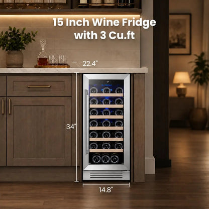 28-Bottle 24-Inch, 52-Bottle 24-Inch Wine Fridge Built-In Single-Zone Cooler | 41-64°F Digital Control, Compressor Cooling, Double-Pane Glass Door, LED Lighting, Lockable Door, Built-In or Freestanding