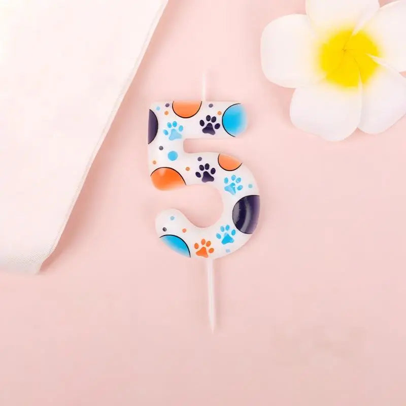 Cute Puppy Paw Print Number Birthday Cake Candle Kawaii Puppy Cake Candles Baking Individually Pack 3D Adorable Cake Decorations