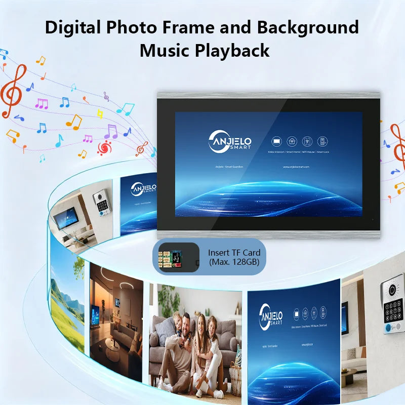 ANJIELO 4-Wire Video Intercom System with 10-inch Touch Screen 5-in-1 Unlock Tuya Smart APP Control IP65 Waterproof Night Vision