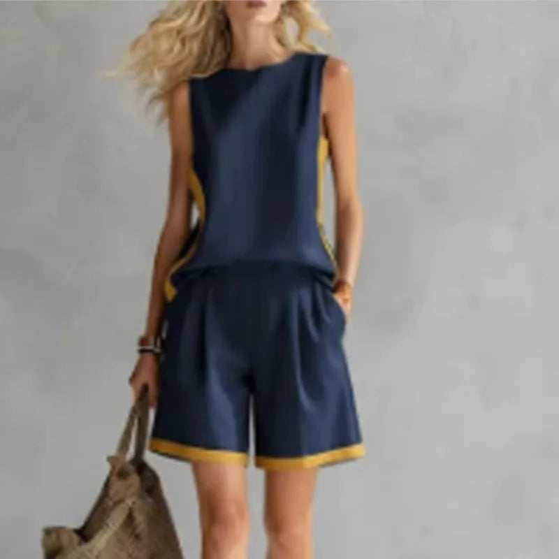 2026 Summer New Sleeveless Vest Shorts Suit Women's Casual Loose Two-Piece Set Suit Resort Style Fashion Pockets Women Clothing
