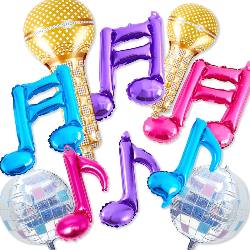 10pcs Purple Kpop Balloon Birthday Party Note Microphone Aluminum Balloons Disco Music Party Supplies Gift Favor Suppies