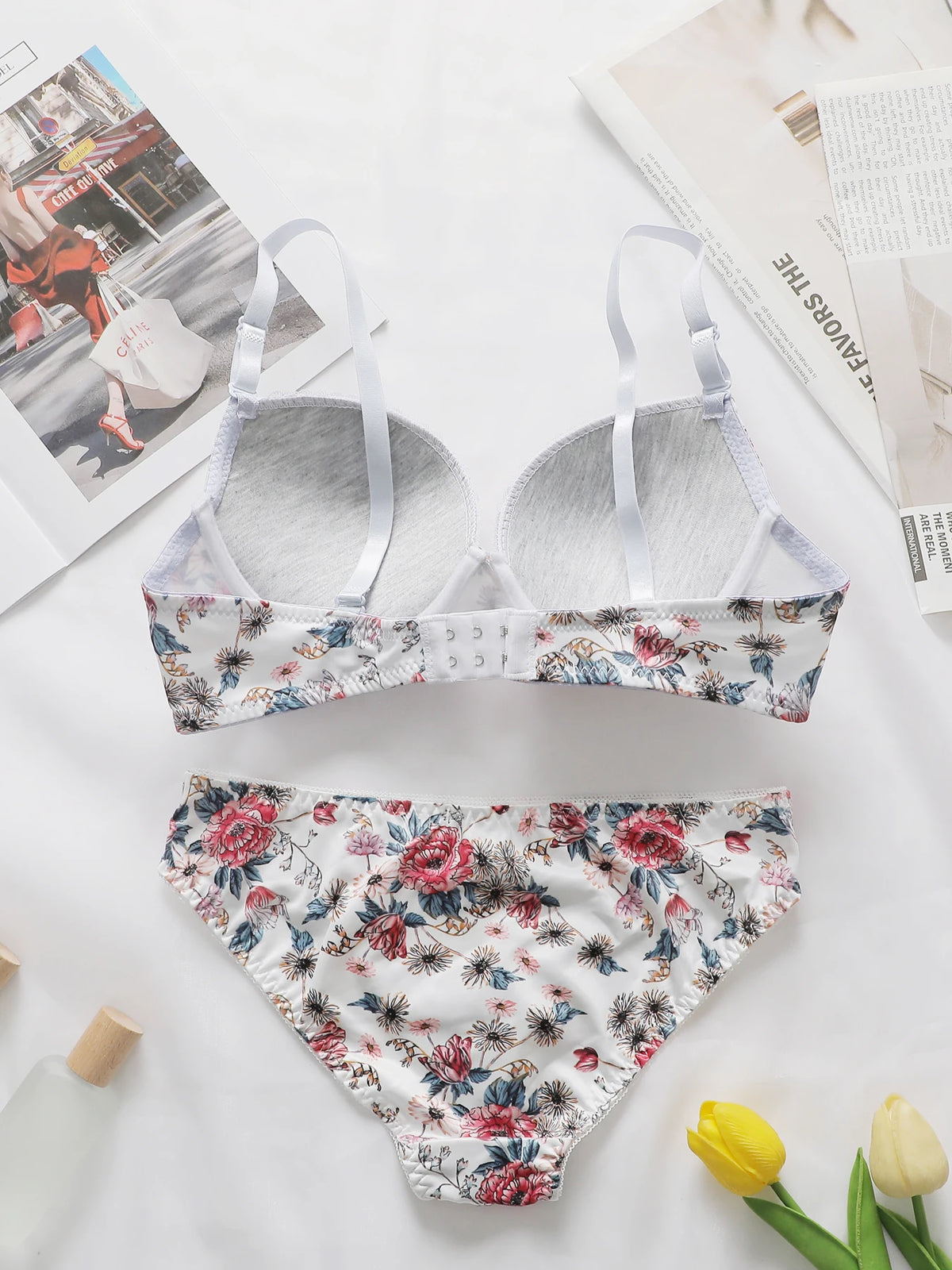 2-Pieces High quality Women's Flower Printed Bra Underwear Set Women's Autumn/Winter New Underwear Underwear Underwear A2173