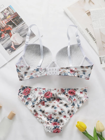 2-Pieces High quality Women's Flower Printed Bra Underwear Set Women's Autumn/Winter New Underwear Underwear Underwear A2173