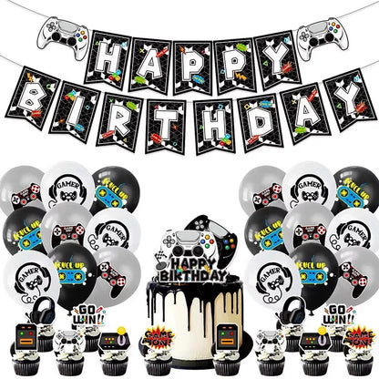 Gamepad Boy Birthday Party Decorations Paper Cup Plate Napkin Tablecloth Banner Caketopper Balloons For Baby Shower Supplies